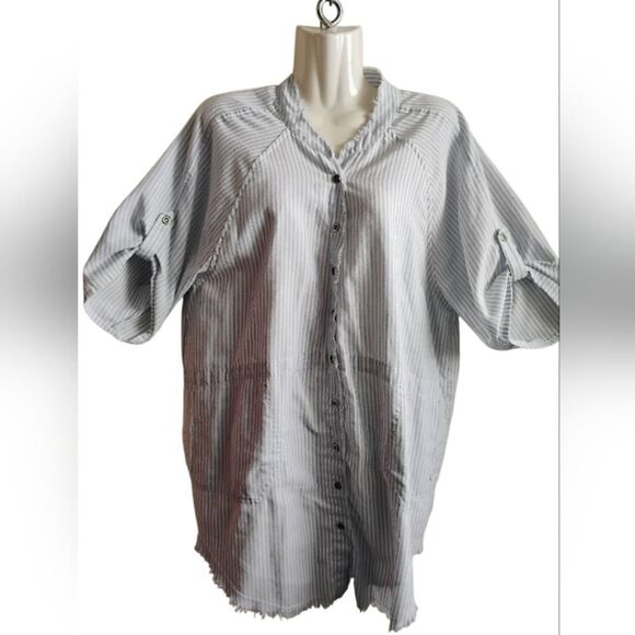 Judith March Blue and White Dolman Sleeve Dress - Picture 1 of 14